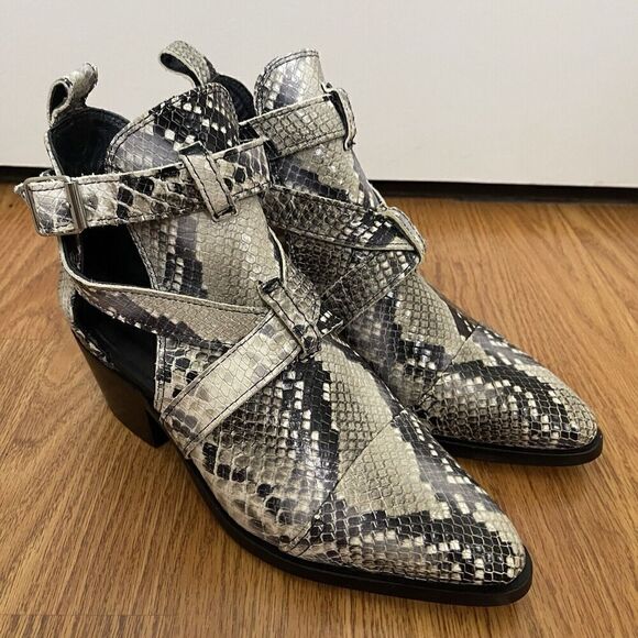 ALLSAINTS Ivory Leather Darcy Pointed Toe Cutout Snakeskin Ankle Booties 38 US 8 - Picture 9 of 9